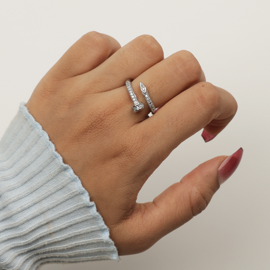 Silver Nail-Style Ring