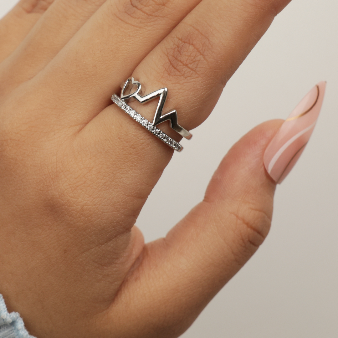Silver Heartbeat Rhythm Ring