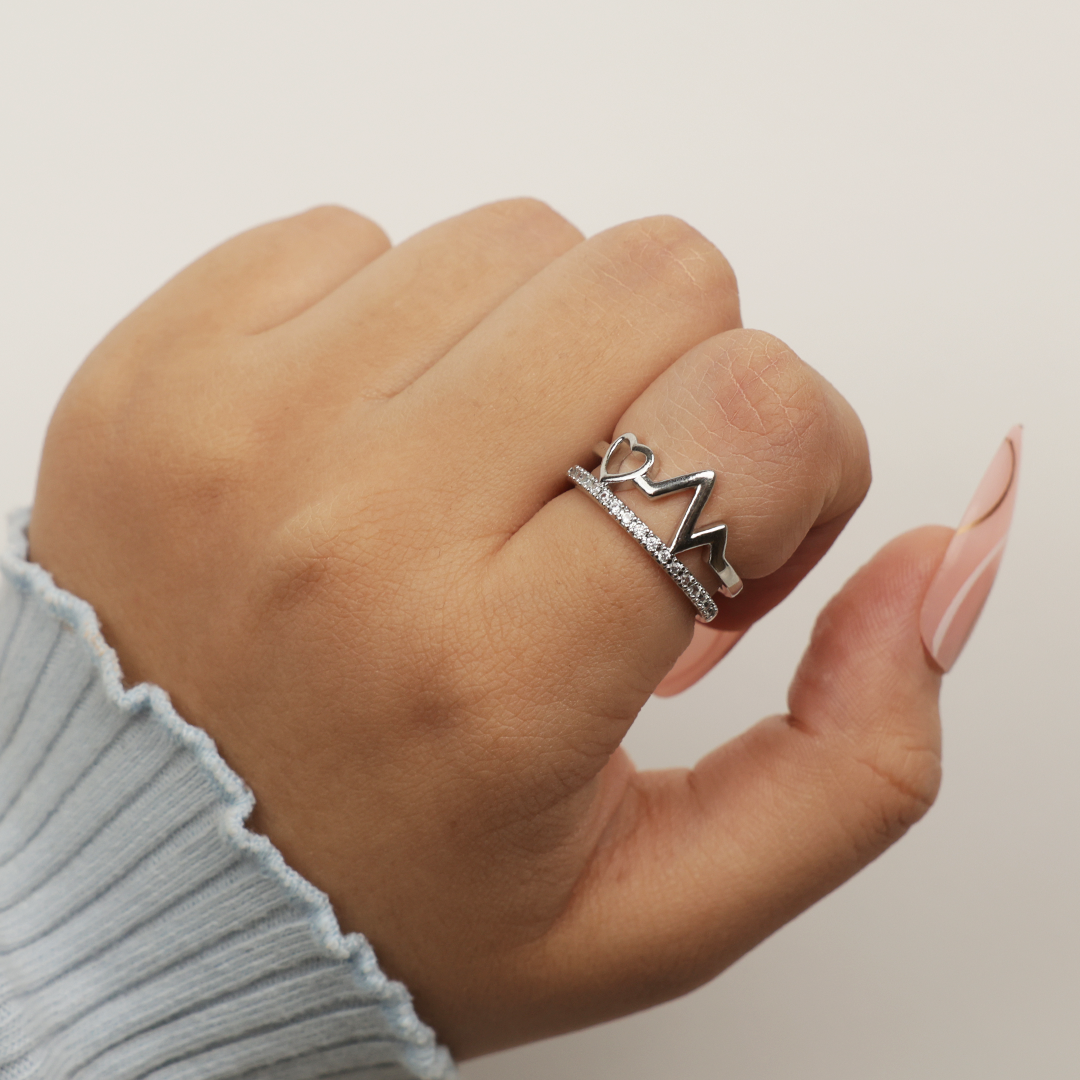 Silver Heartbeat Rhythm Ring