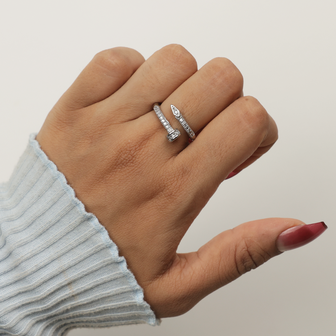 Silver Nail-Style Ring