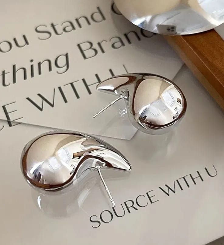 Water Tear Drop Style Stud Earrings | Gold & Silver
