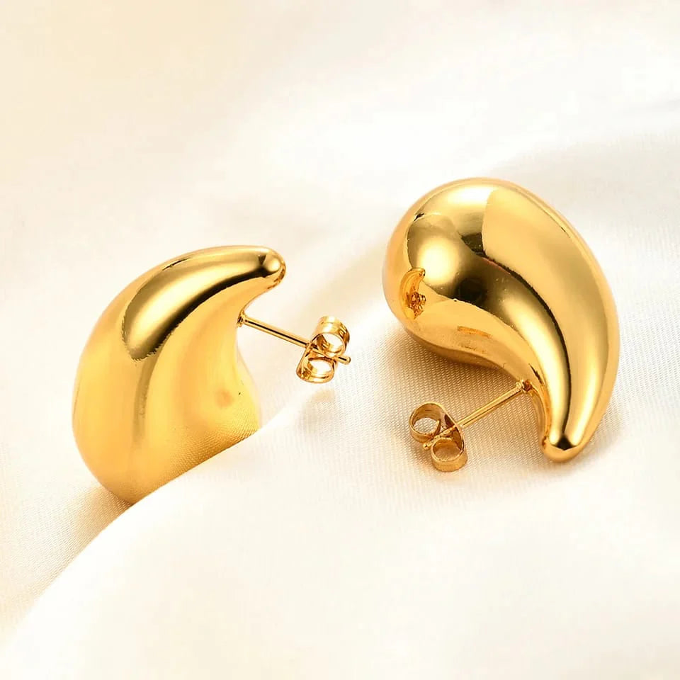 Water Tear Drop Style Stud Earrings | Gold & Silver