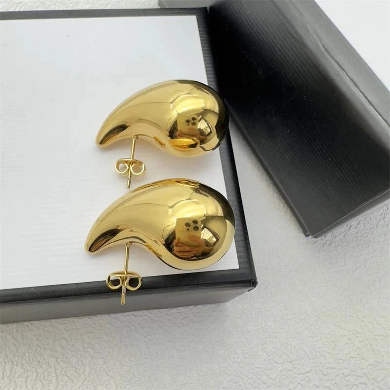 Water Tear Drop Style Stud Earrings | Gold & Silver