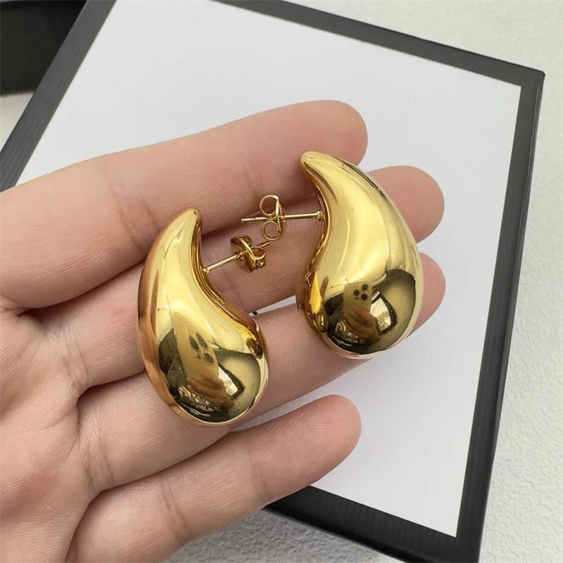 Water Tear Drop Style Stud Earrings | Gold & Silver
