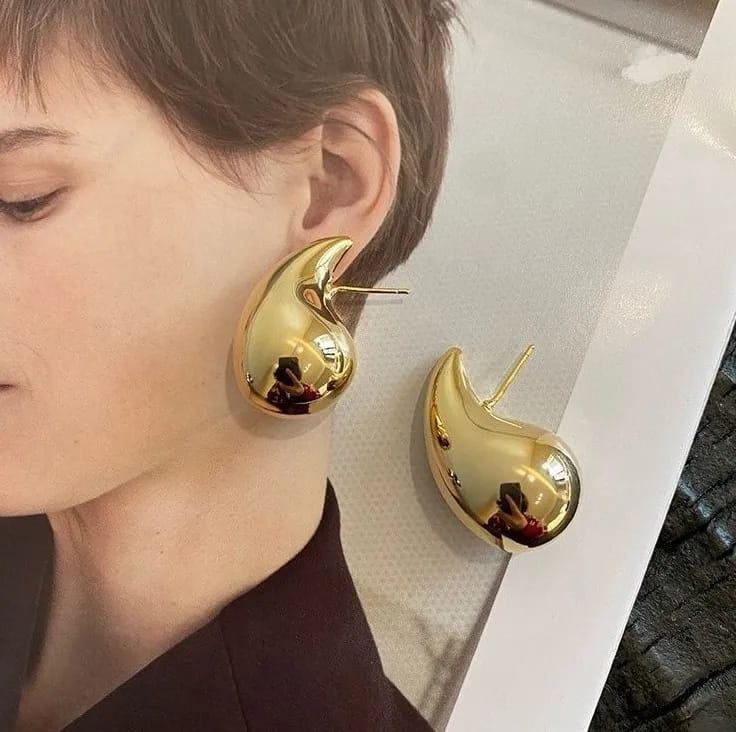 Water Tear Drop Style Stud Earrings | Gold & Silver