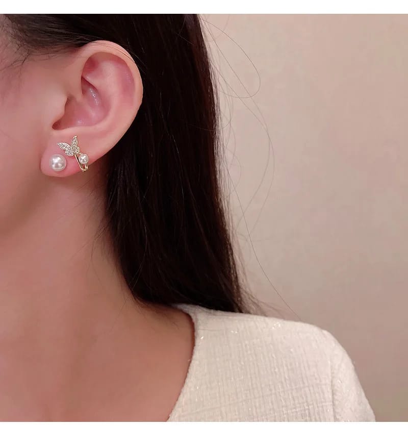 Korean Butterfly Pearl Stud Earrings