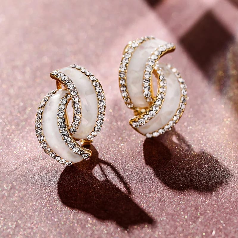 Double C Shaped Loop Crystal Earrings