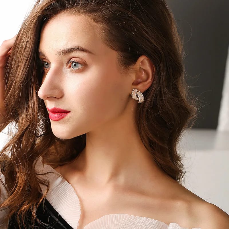 Double C Shaped Loop Crystal Earrings