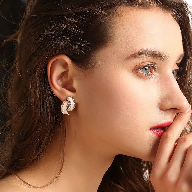 Double C Shaped Loop Crystal Earrings