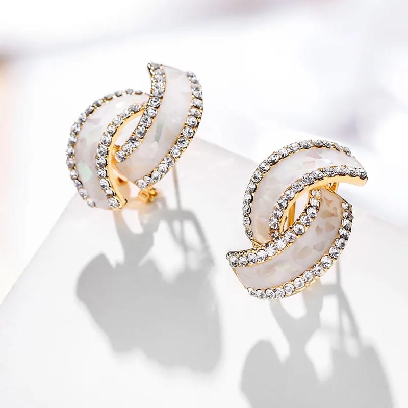 Double C Shaped Loop Crystal Earrings