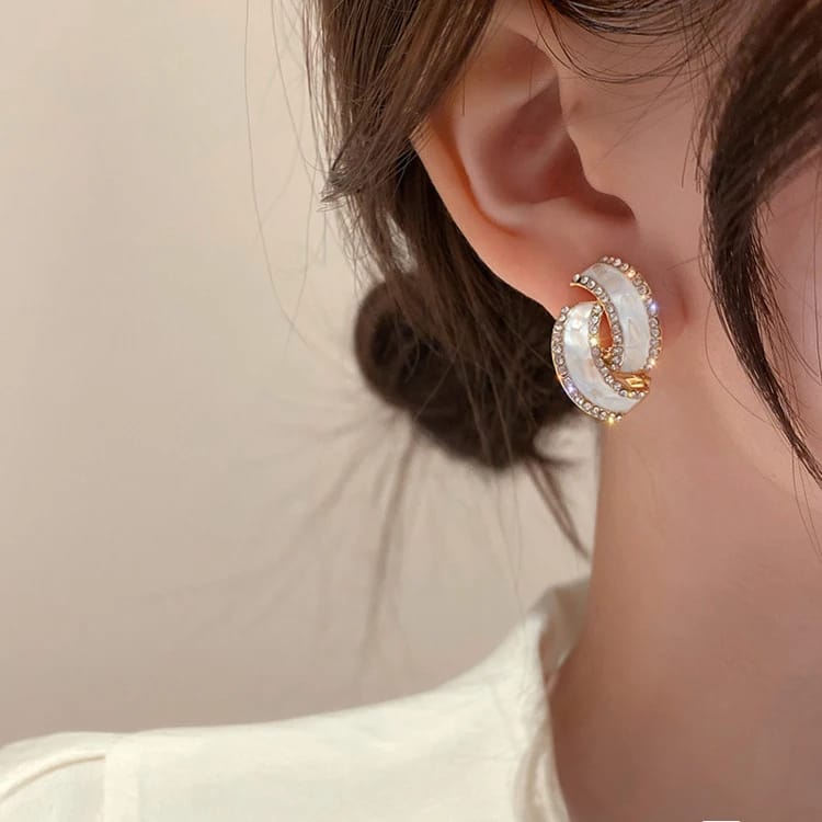 Double C Shaped Loop Crystal Earrings