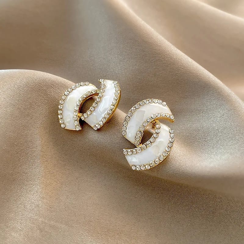 Double C Shaped Loop Crystal Earrings
