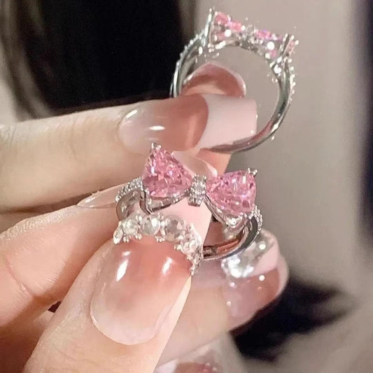 Crystal Cute Pink Bow Ring