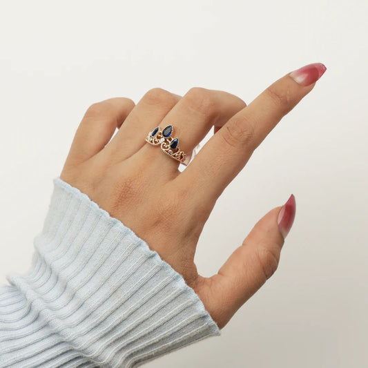 Elegant Gold Plated Princess Crown Ring