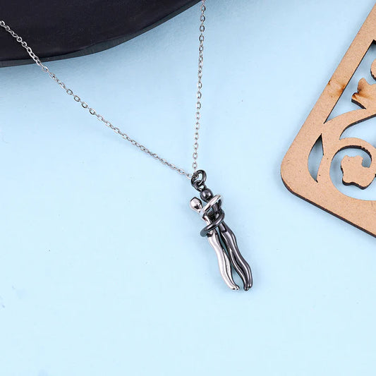 silver black hug necklace