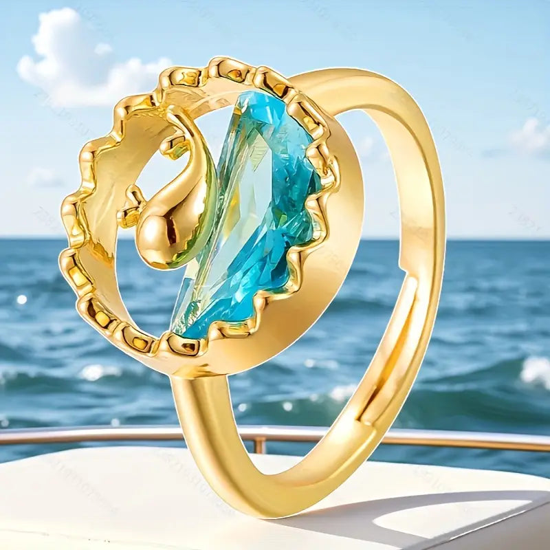 Aqua Shine Gold Elegance Ring