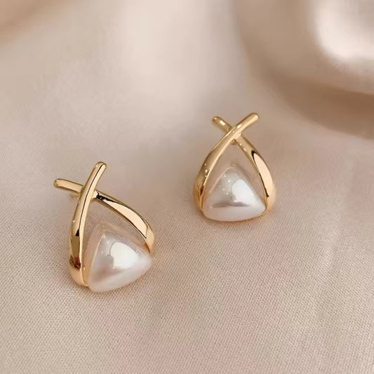 GOLDEN CROSS PEARL EARRINGS