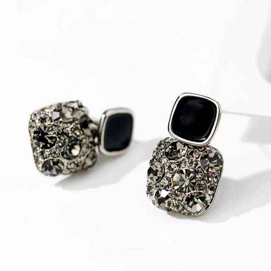 Black Square Crystal Earrings