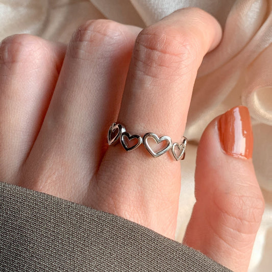 Heart Outline Band Silver Ring