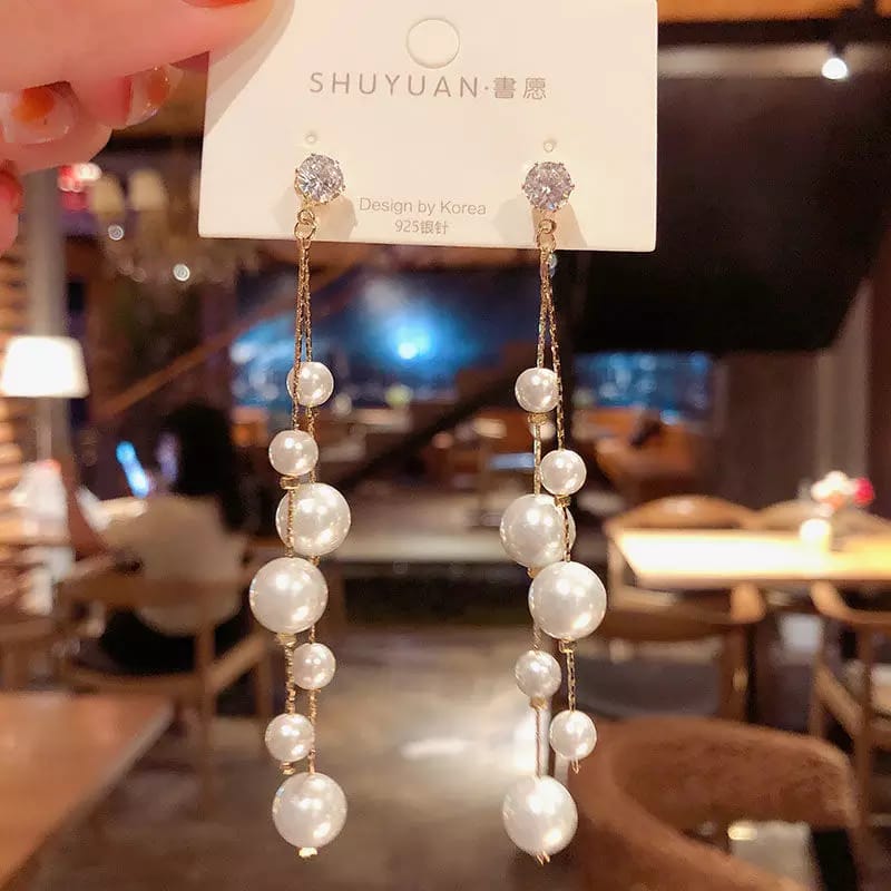 Beautiful Korean White Pearl Drop Earrings