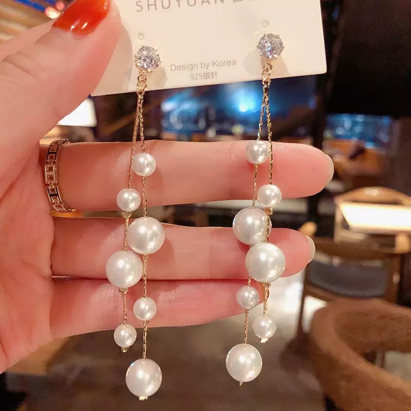 Beautiful Korean White Pearl Drop Earrings