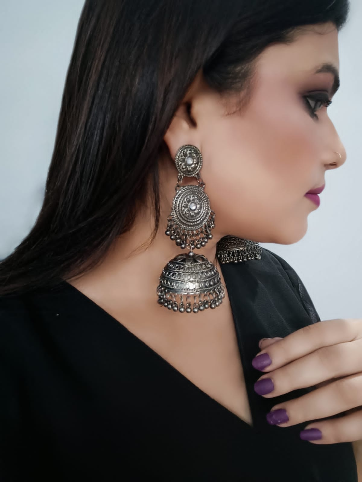 Oxidised Big Afghani Jhumka Earring