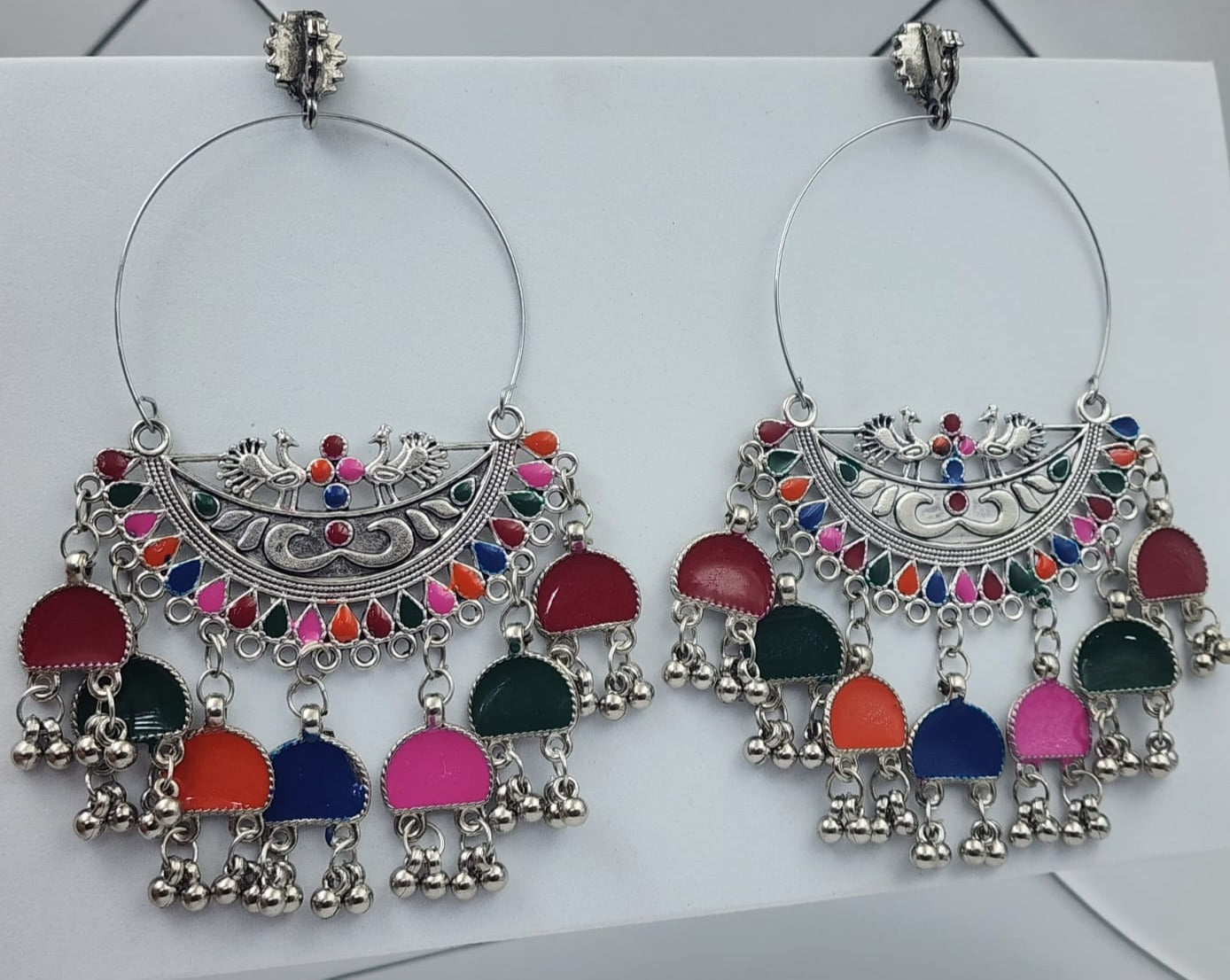 Silver Chandbali with ghungroo Earrings