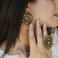 Gold Plated Design Earring with finger ring