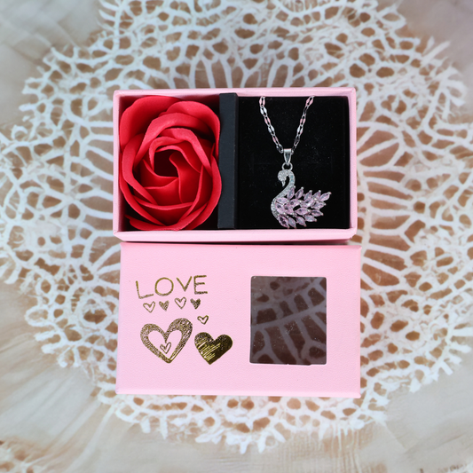 Love silver pink swan pandent