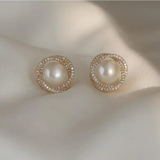 Floral zircon pearl Earings