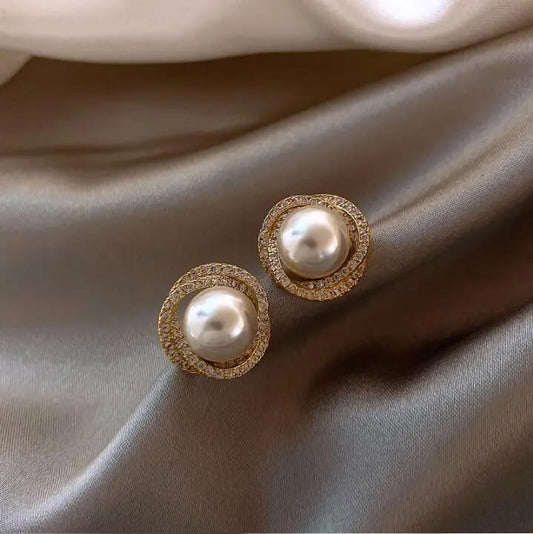 Floral zircon pearl Earings