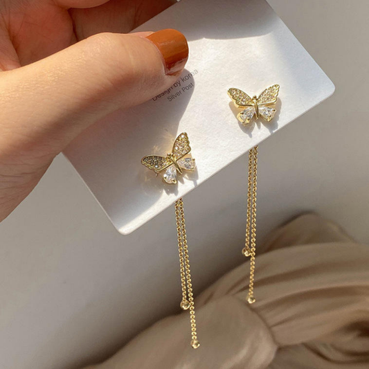 Rhinestone Cute Butterfly Long Chain Earring