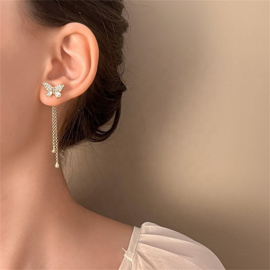 Rhinestone Cute Butterfly Long Chain Earring