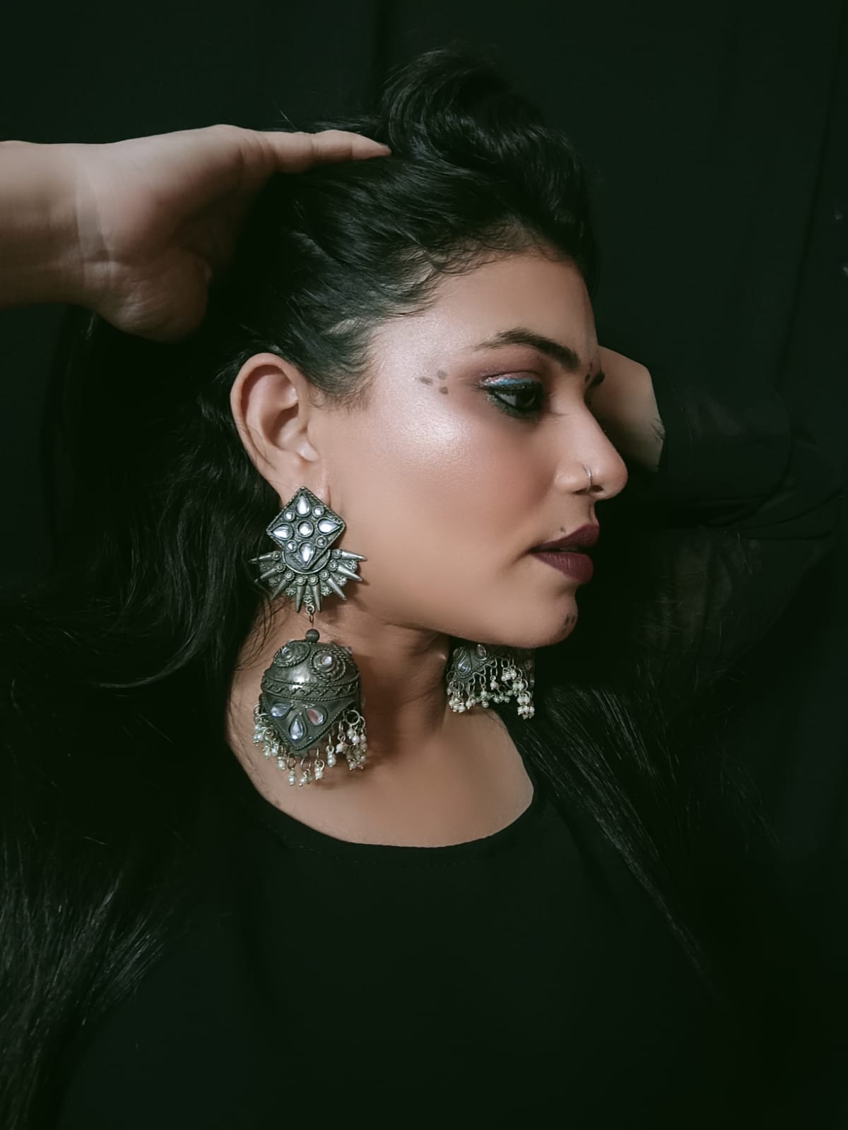 Fashionable Oxidised silver  jhumka