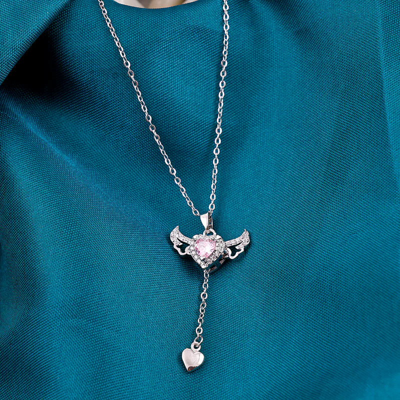 Heart-Shape  Gemstone Pink Pendant Necklace