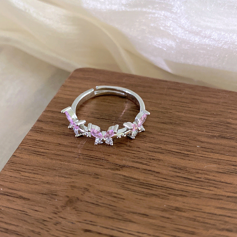 Zarkan Pink Butterfly Silver Ring