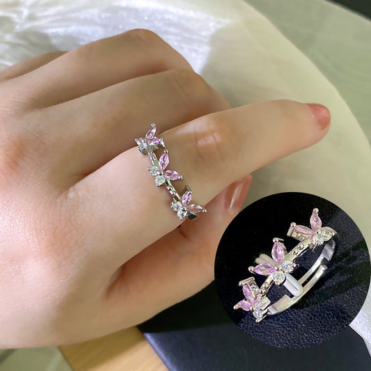 Zarkan Pink Butterfly Silver Ring