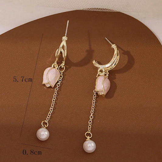 Rose Gold Contemporary Pearl Drop Earrings