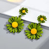 Green Double Sunflower Décor Drop Earring