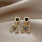Black Pearl Heart Bow Earring