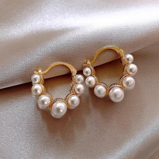 Double row pearls hoop earring