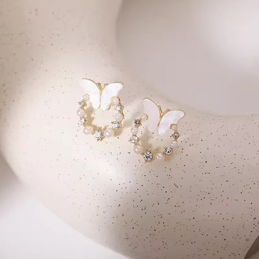 White Butterfly Stud Earrings