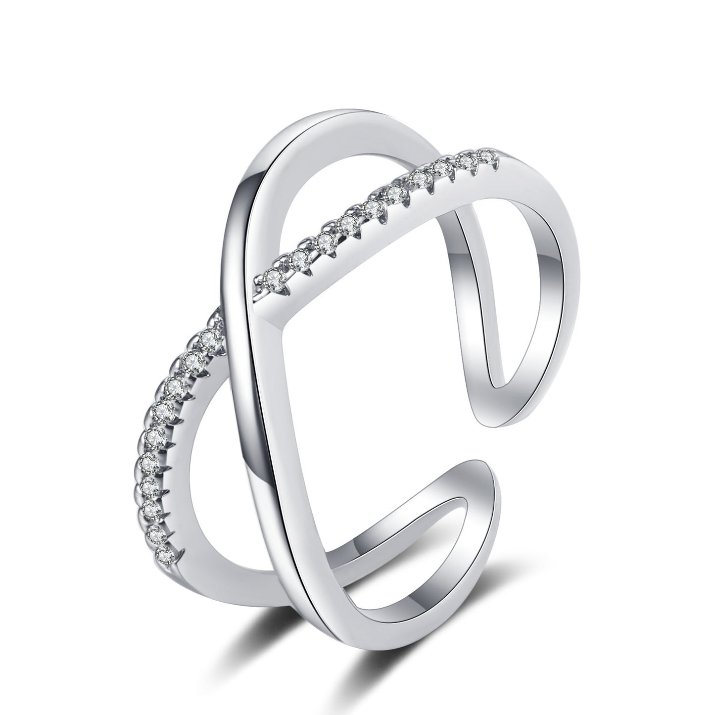 Silver Pave Cross Ring