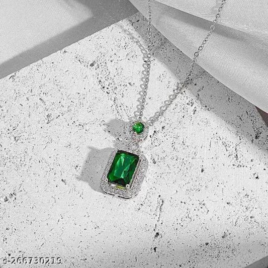 Emerald Silver Plated Necklace