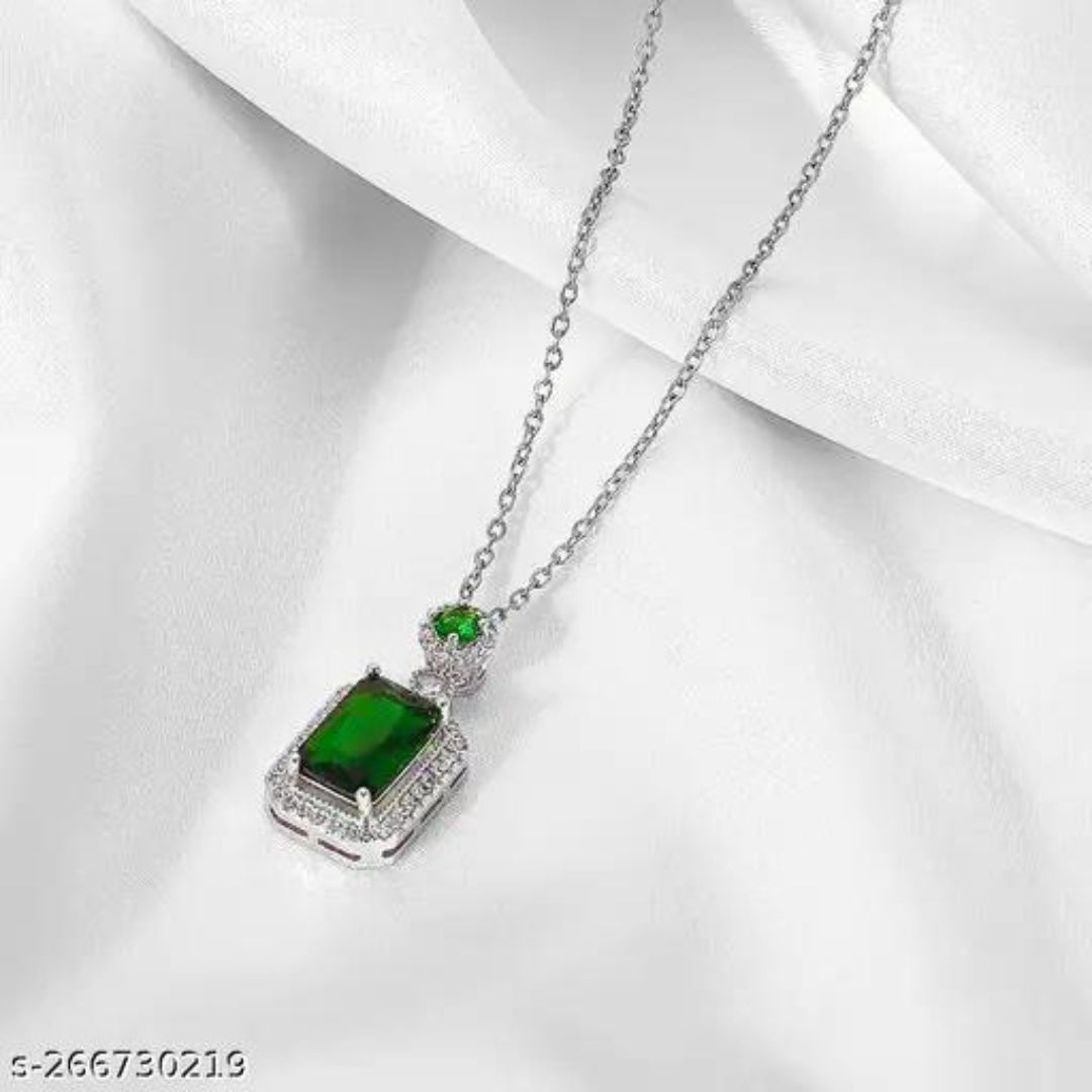 Emerald Silver Plated Necklace