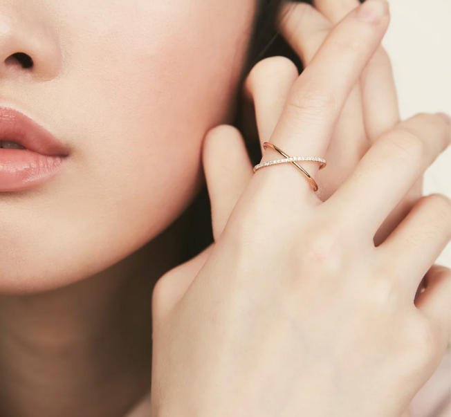 Golden Pave Cross Ring