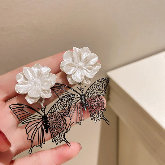 Flower Butterfly White Earring