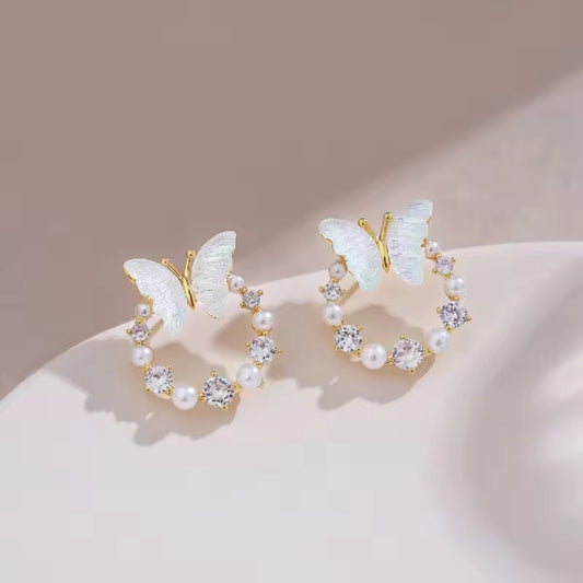 White Butterfly Stud Earrings