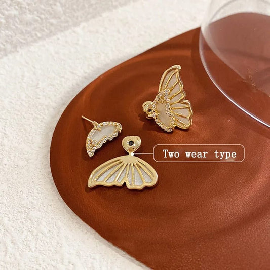 White Double Sided Butterfly Ear Cuff Earrings