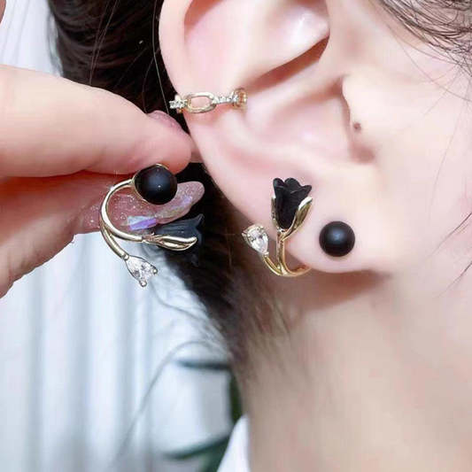 Black Rose Flower Stud Earrings